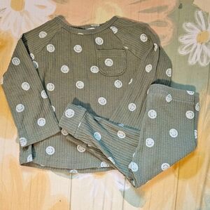 Cat & Jack - Baby 2 Pc Olive Green Set Olive with Smiley Faces